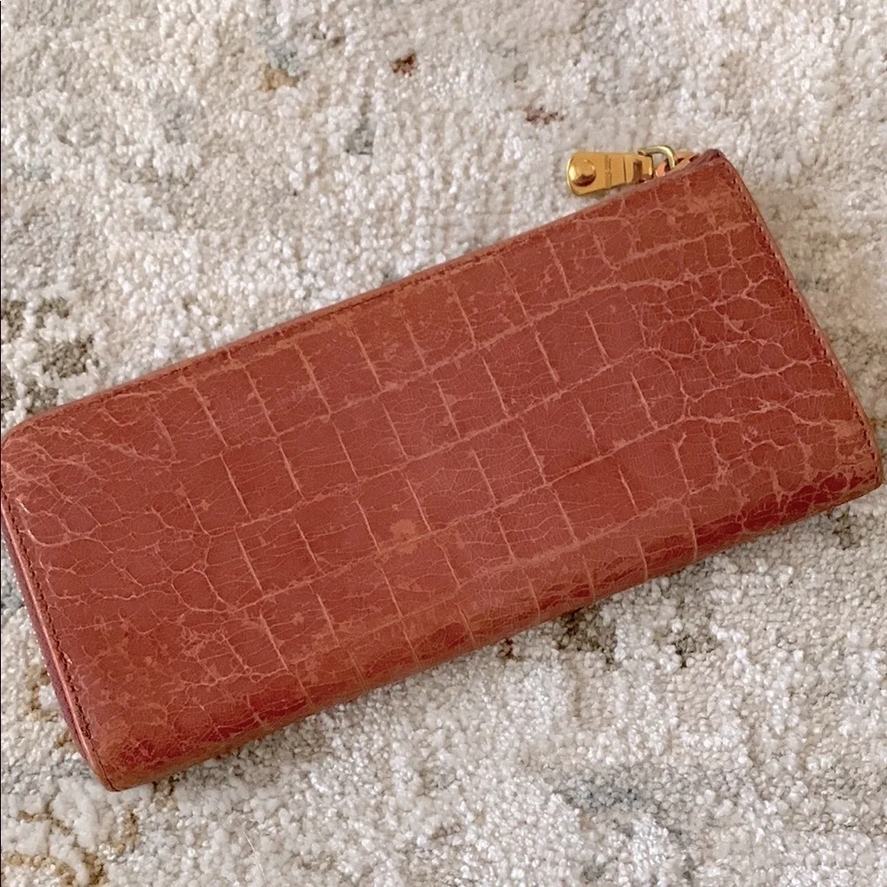 MIU MIU Croc-Embossed Leather Wallet with Gold Accent